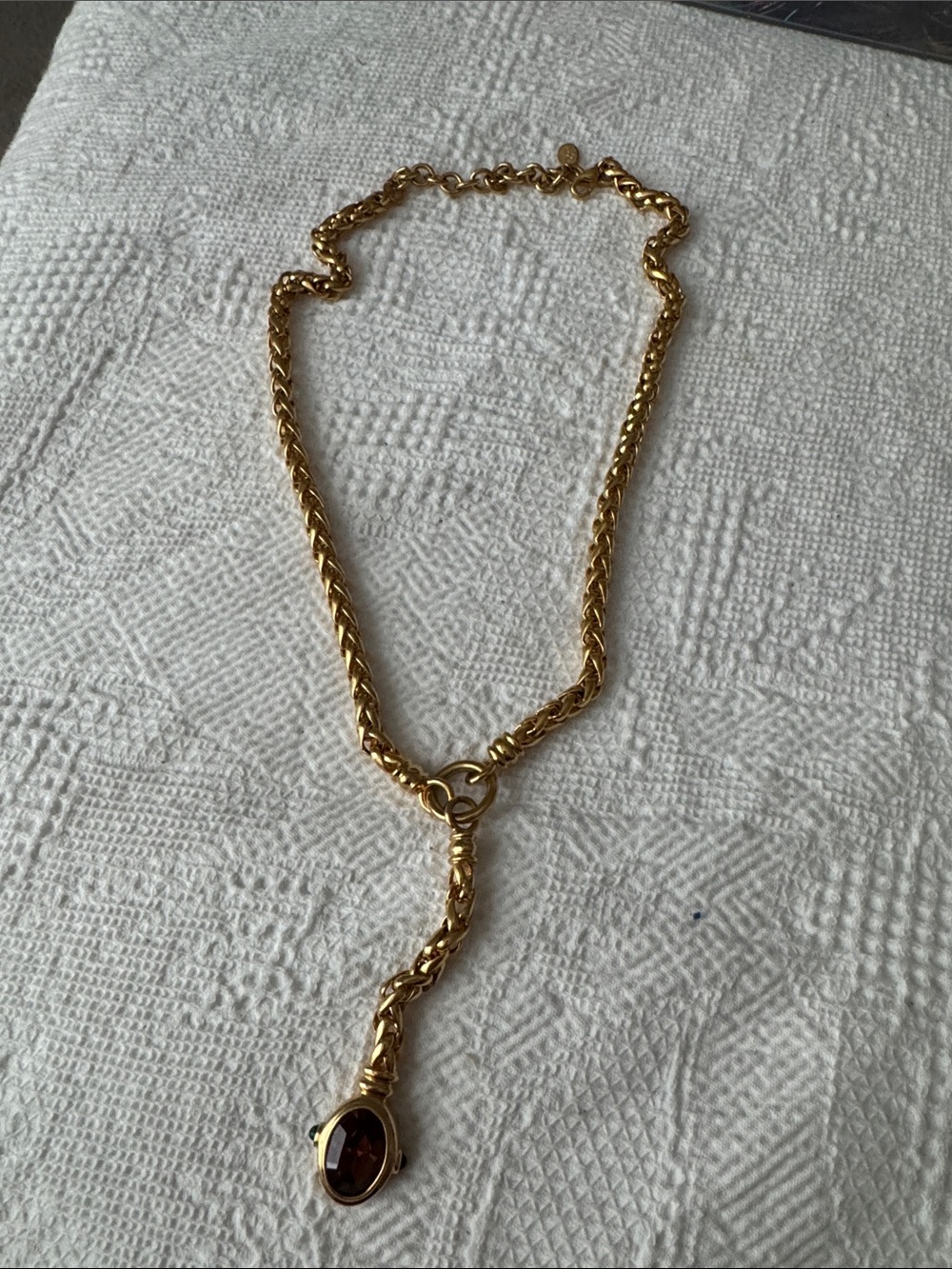 Joan Rivers Gold-Tone Rope Chain Pendant Necklace with Garnet-Colored Stone